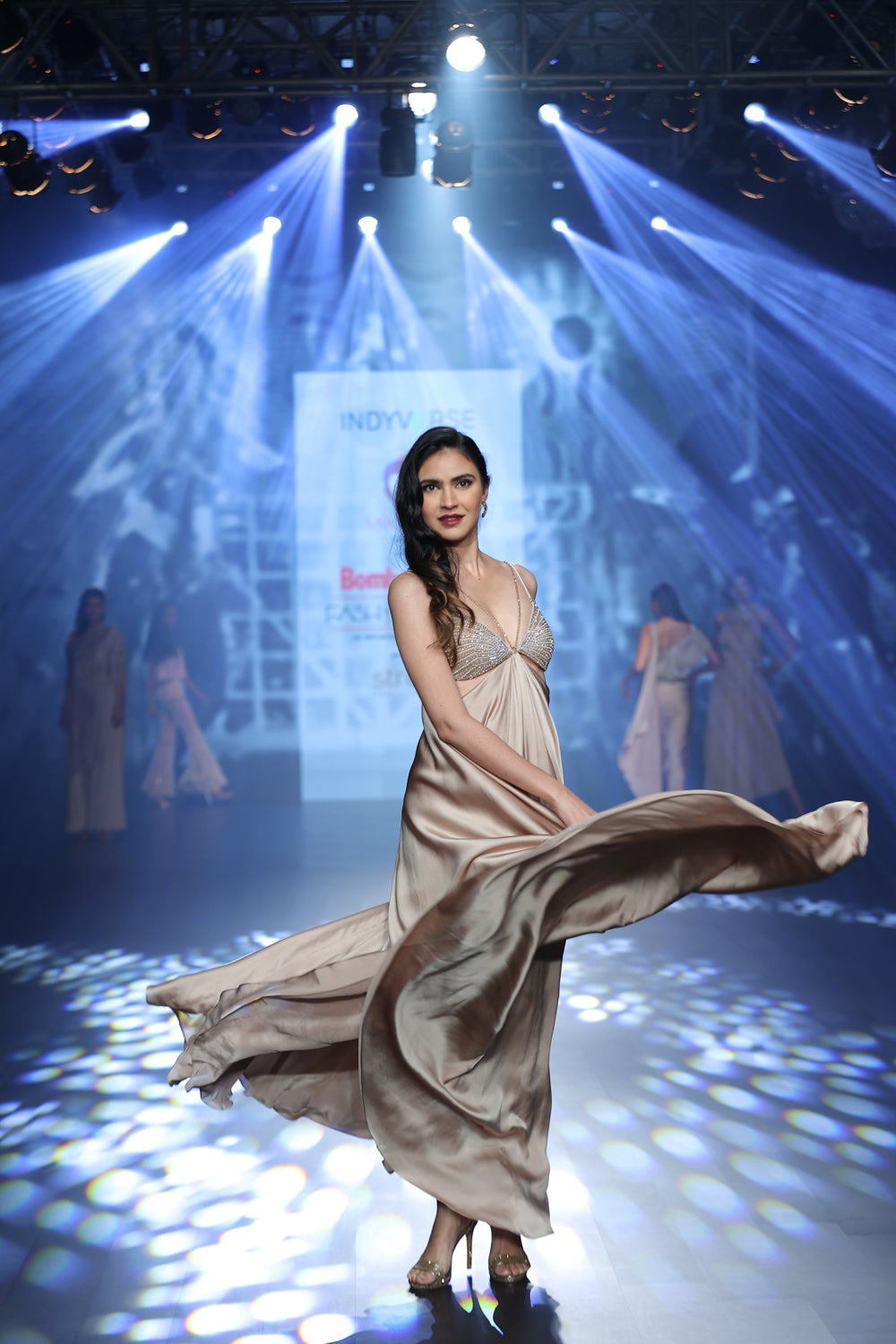 Taupe maxi dress with cut-outs and intricate hand embroidery