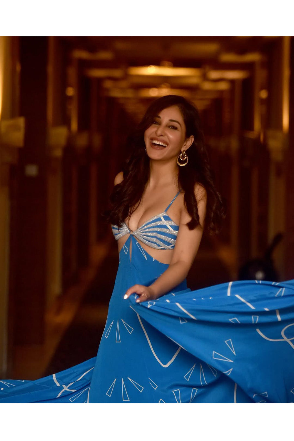 Pooja Chopra in Blue Cut Out Maxi Dress