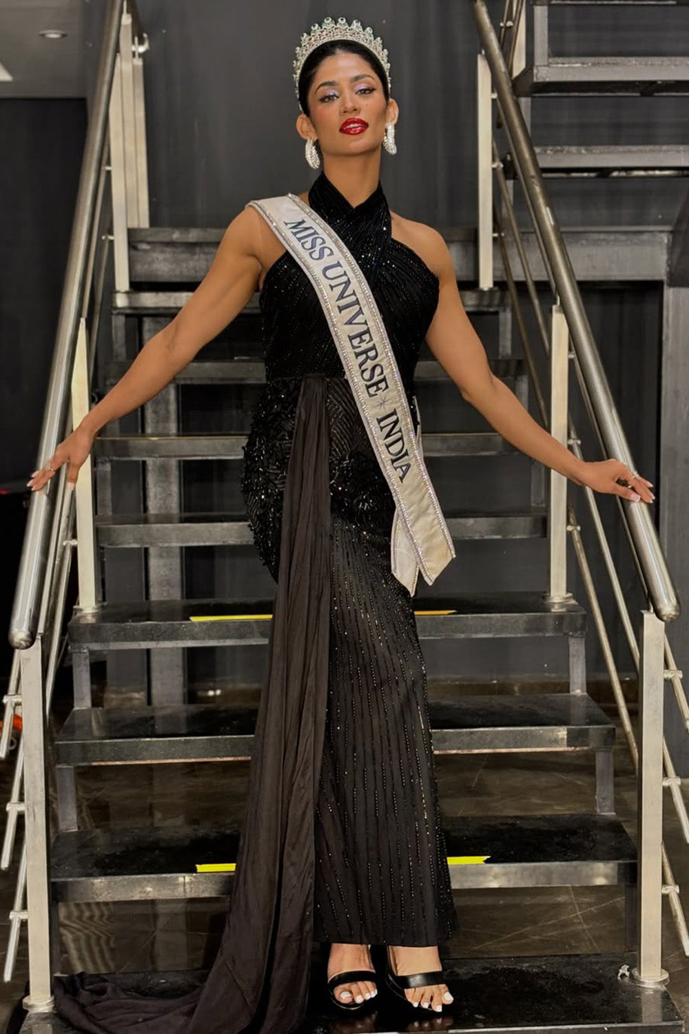 Shweta Sarda in Noir Tulle Fishtail Gown