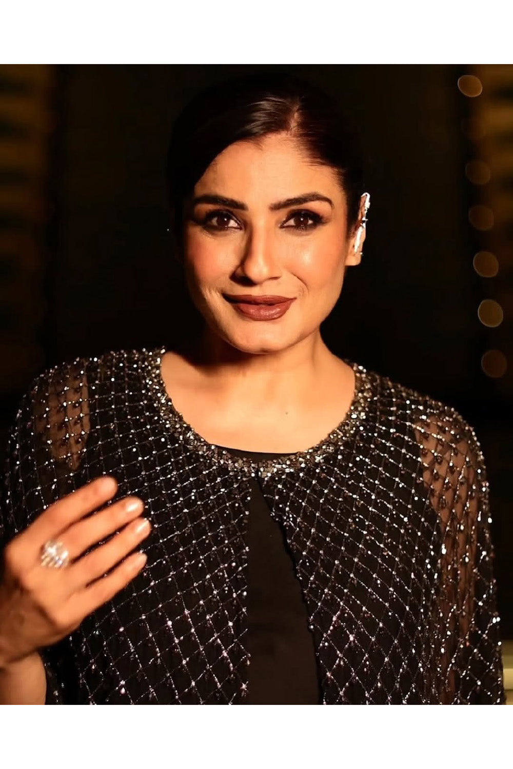 Raveena Tandon in Noir Crystal Grid Ensemble