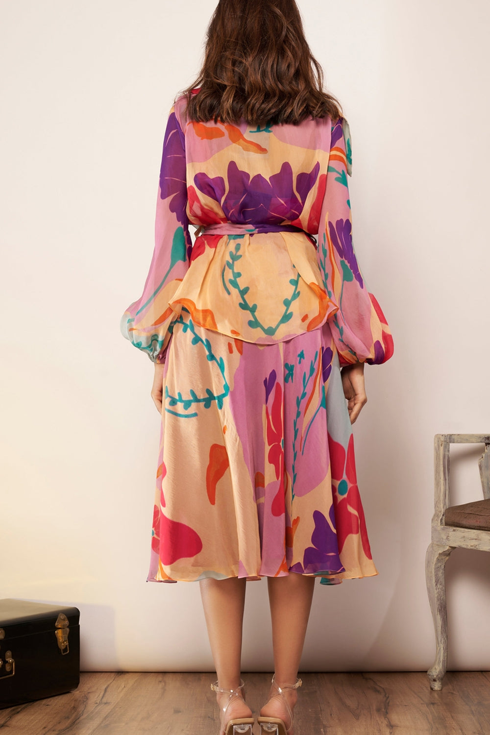 Peach Organza Flared Skirt