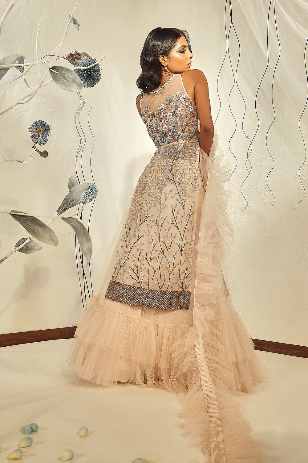 Ivory Long Kurta with Lehenga