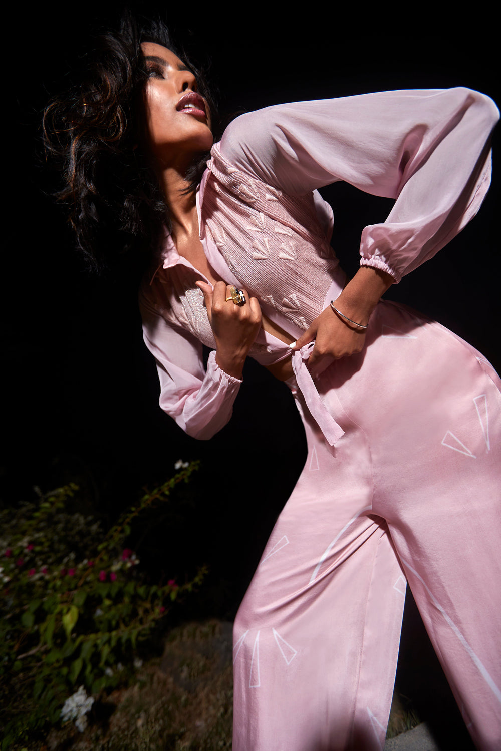 Pink Printed Satin Joggers