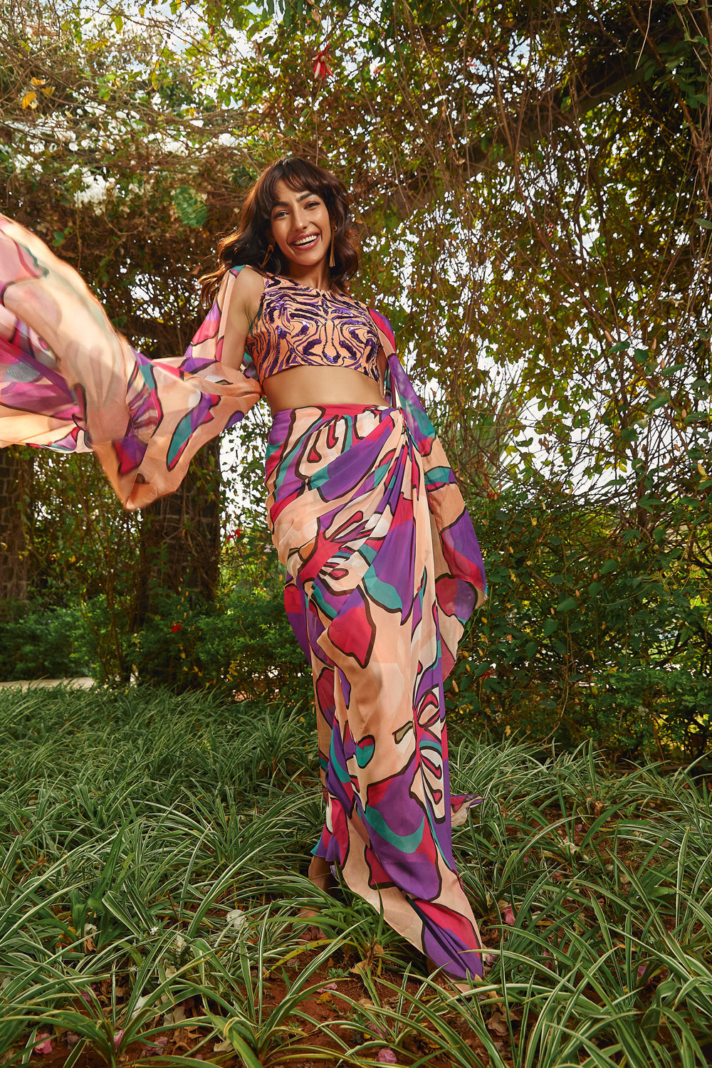 Floral Printed Draped Skirt