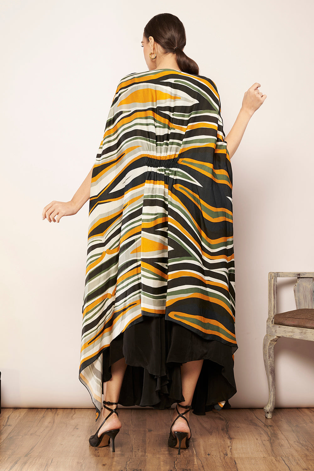 Printed Cape with Tucks Detailing