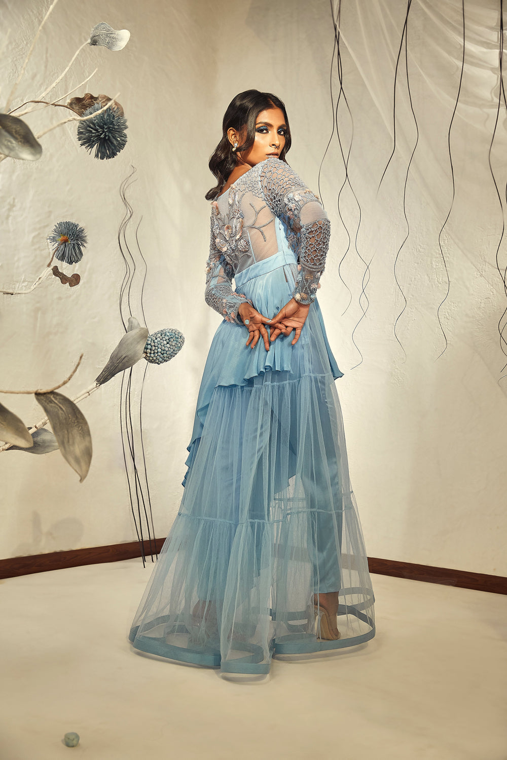 Blue Flared Kurta with Cigarette Pants