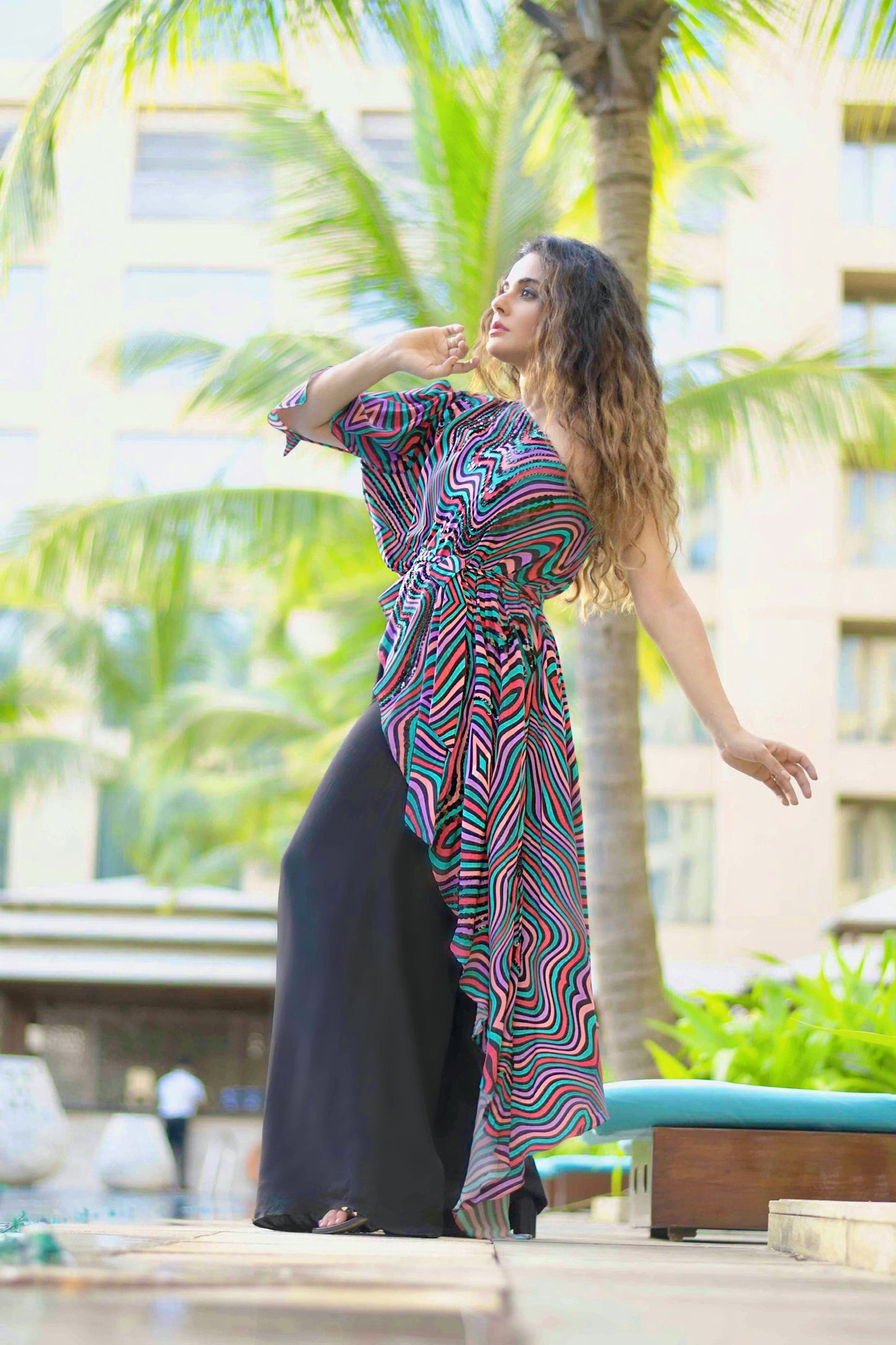 Sara Afreen Khan in Sorbet Mint Green One Shoulder Italian Crepe Jumpsuit