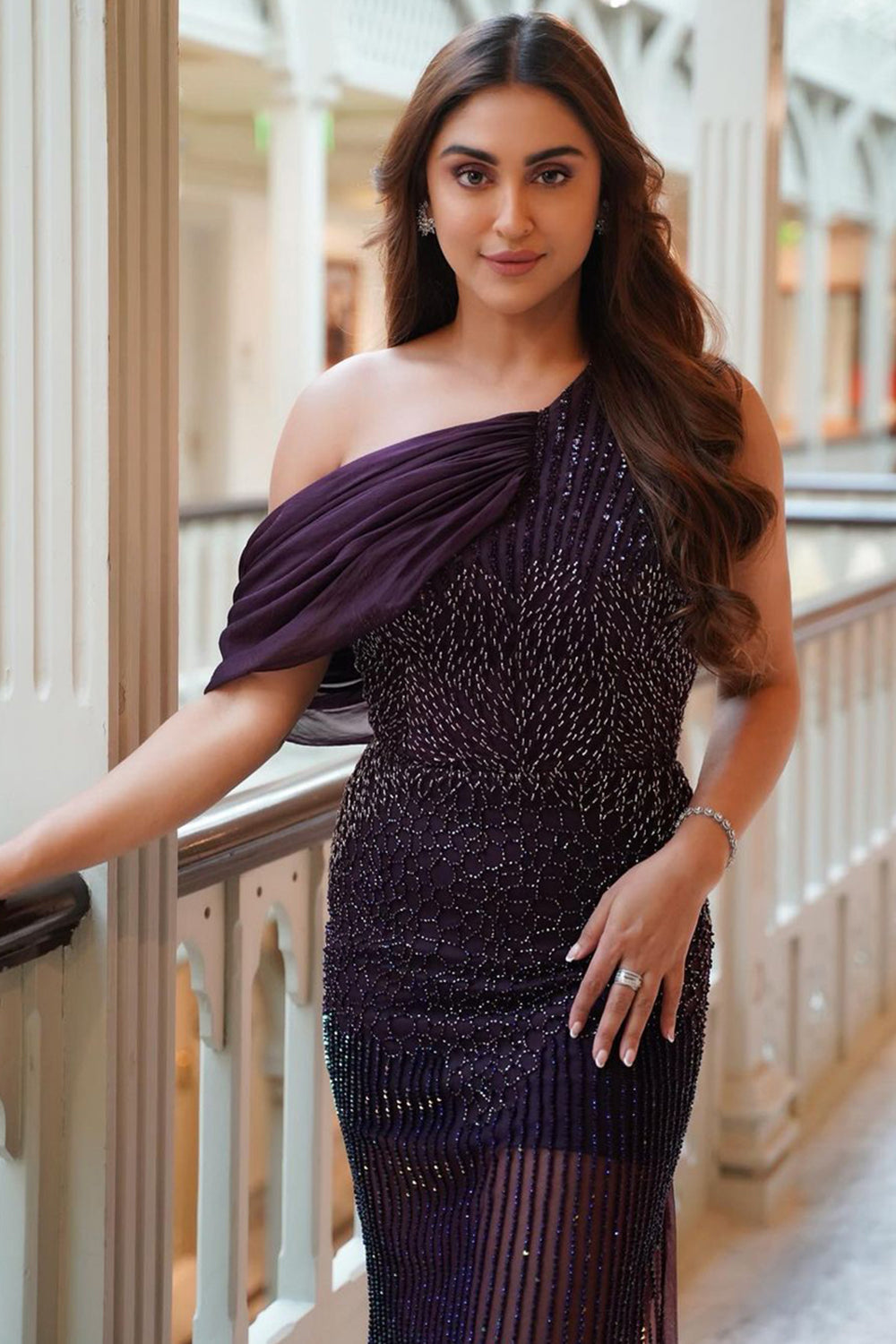 Krystle Dsouza in Wine One Shoulder Gown