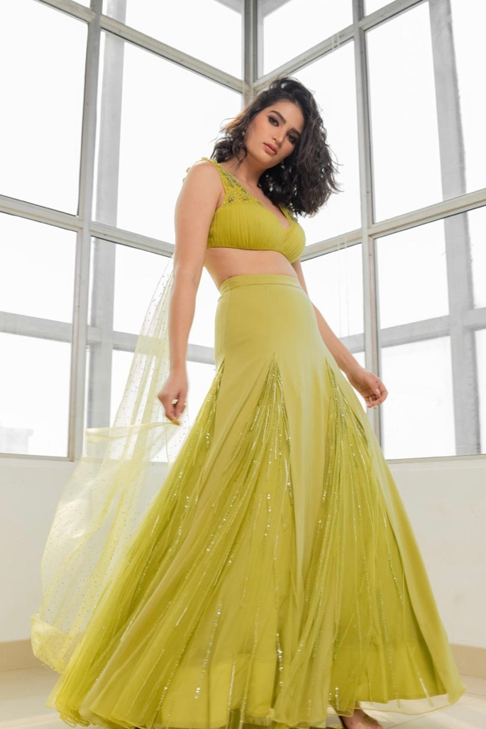 Mint Green Crop Top and Lehenga