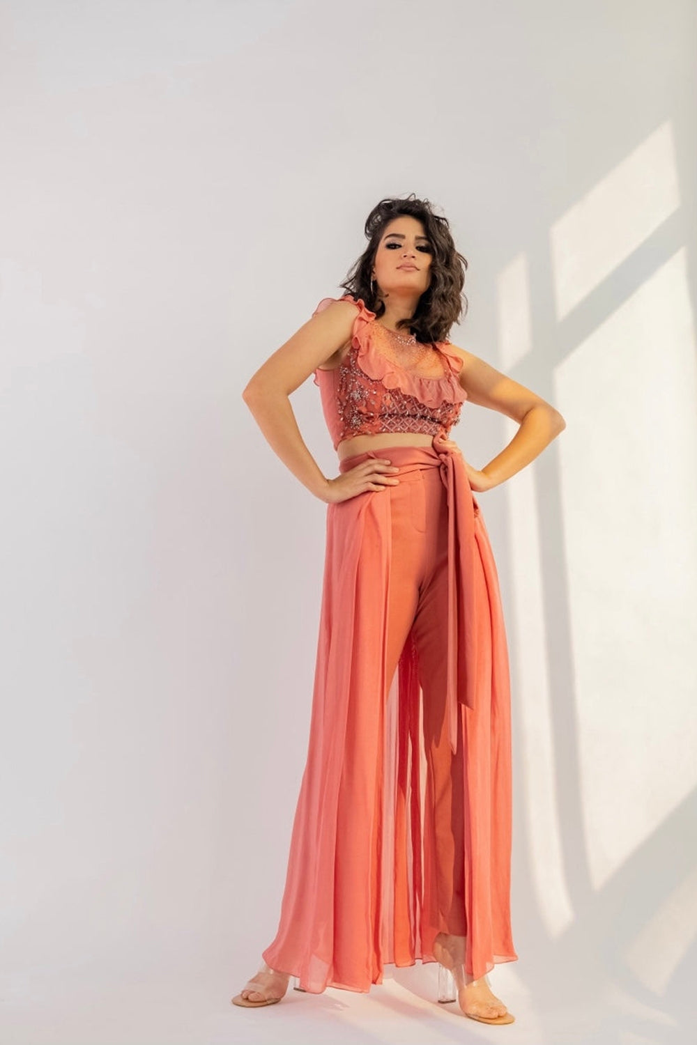 Blush Pink Crop Top and Drape Pants