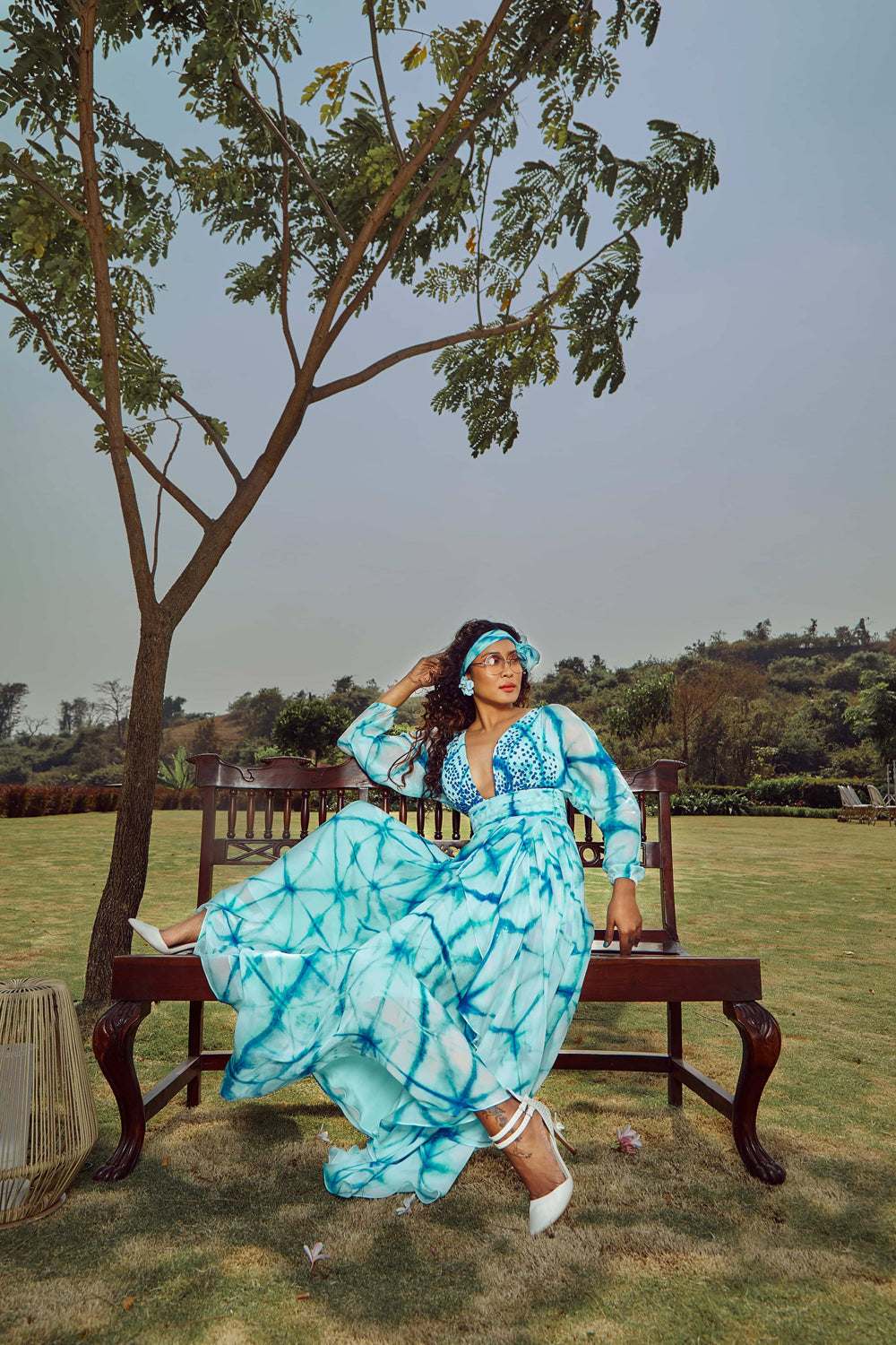 Blue Tie-Dye Silk Maxi Dress