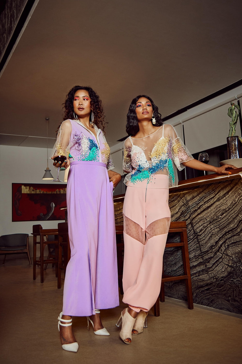 Miss Malini and Hina Khan in Tulle Top Paired With Bralette And Joggers