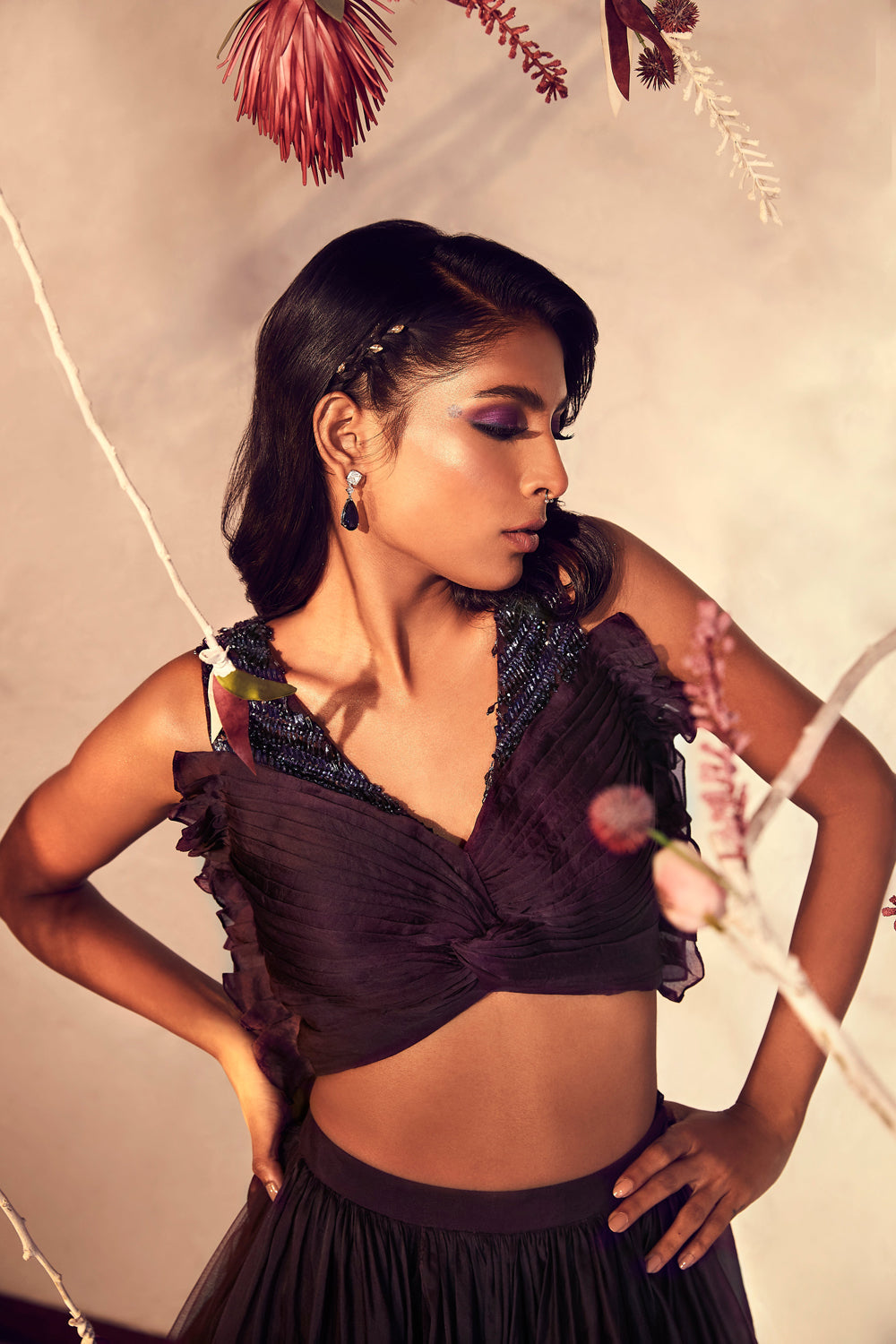 Wine Knotted Top And Lehenga