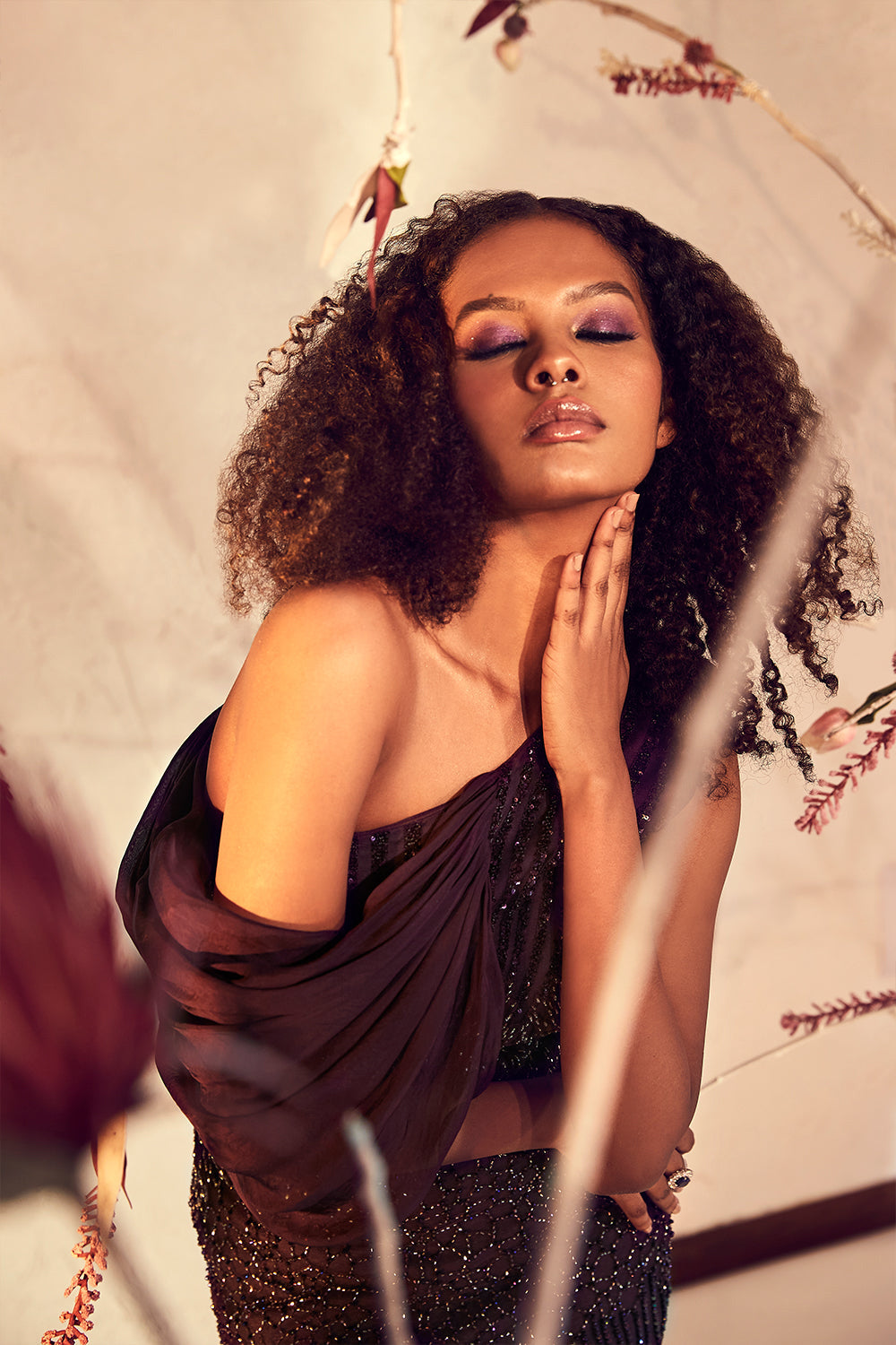 Wine One Shoulder Gown