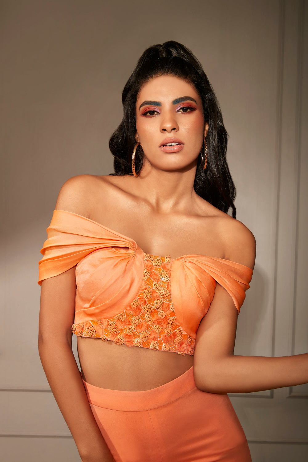 Orange Off Shoulder Top And Sharara Pants