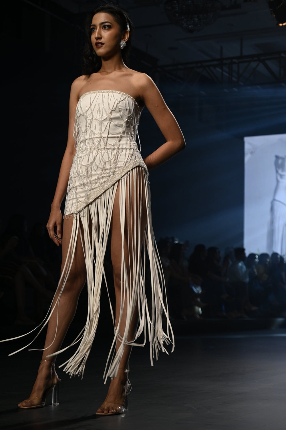 Ivory Short Dress with Embellishments and Cords