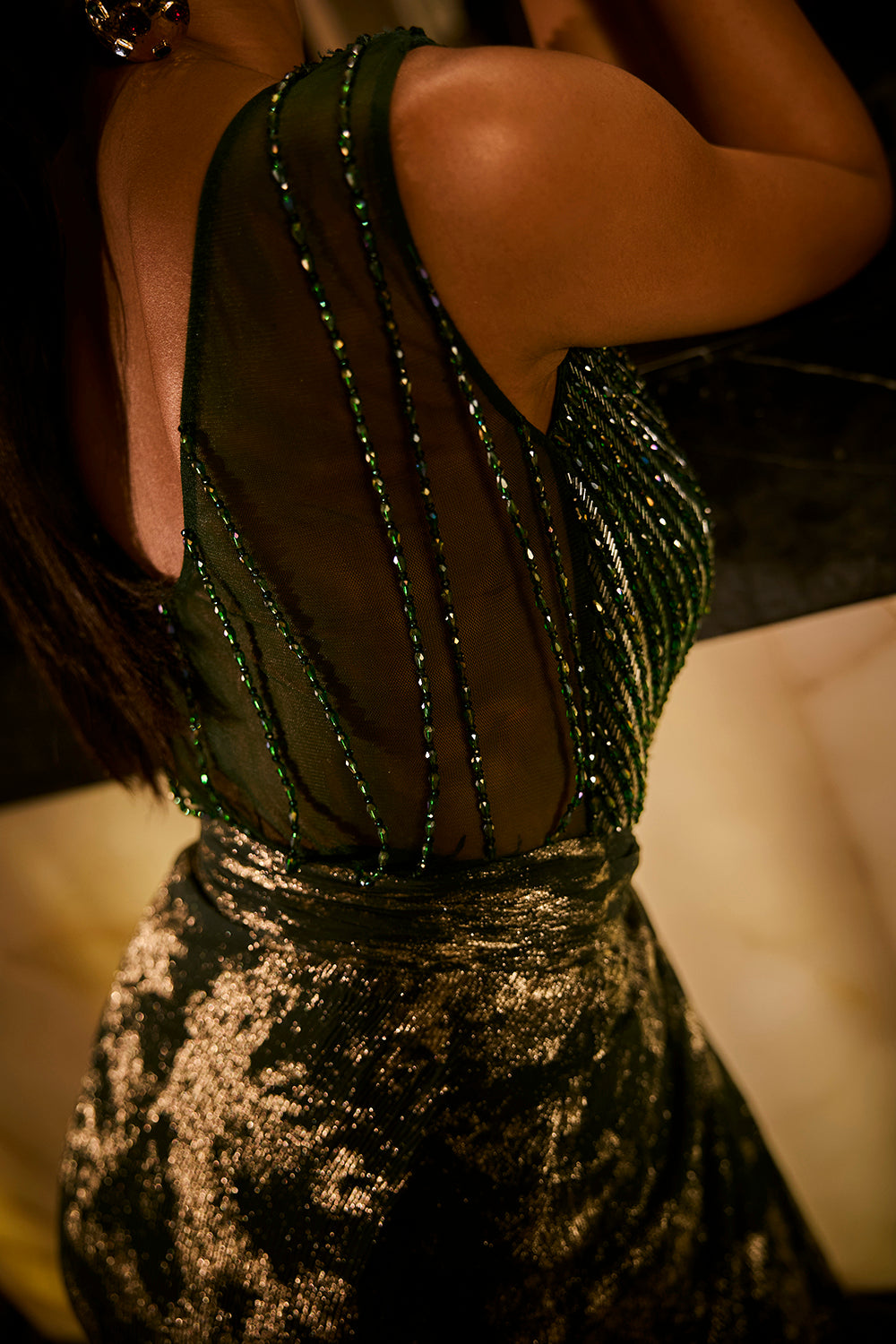Emerald green embellished gown