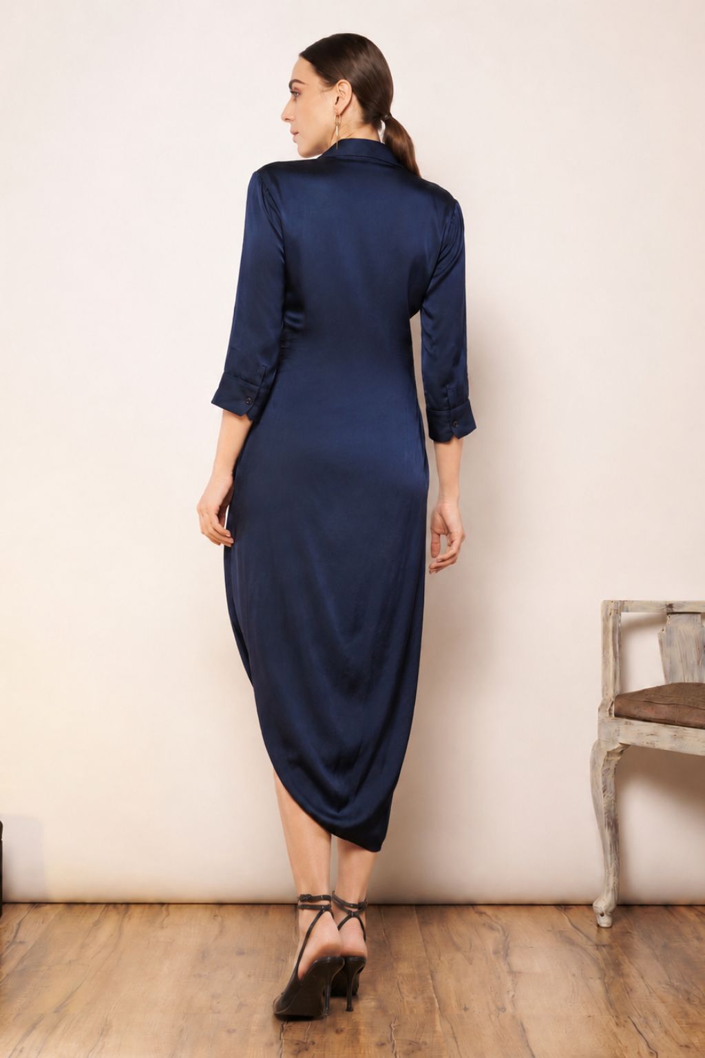 Midnight Blue satin wrap dress