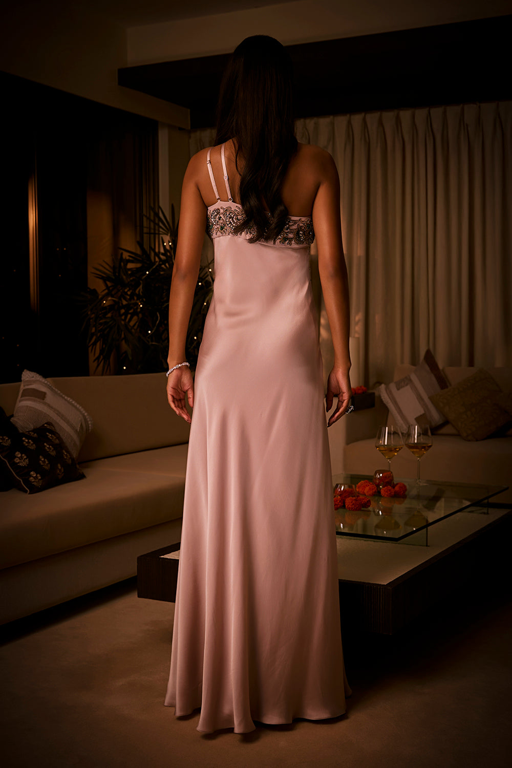 Pure Silk Satin One-Shoulder Gown