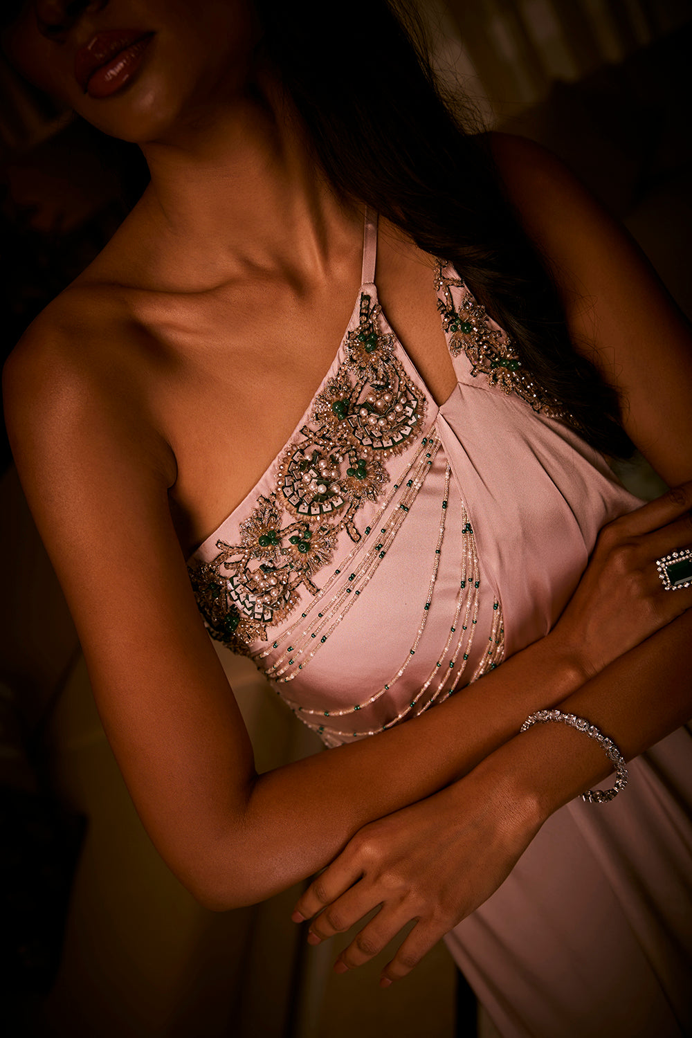 Pure Silk Satin One-Shoulder Gown