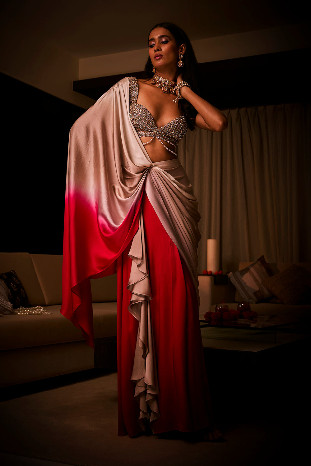 Pure Silk Satin Pre-Draped Saree
