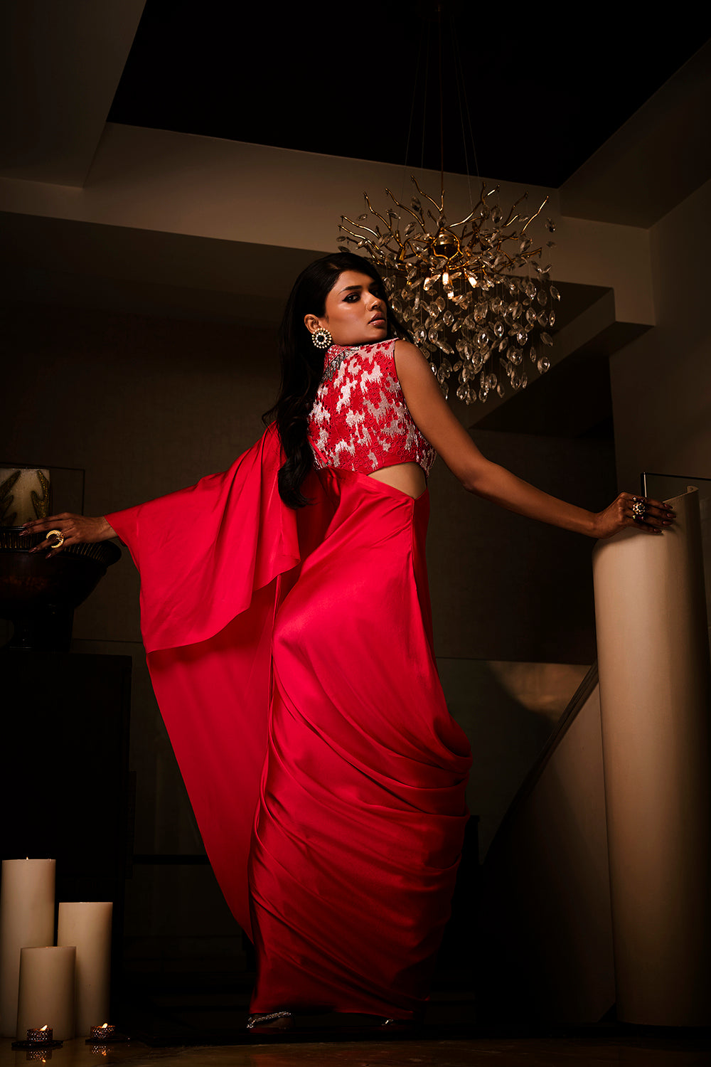 Sangria Silk Satin Pre-Draped Saree