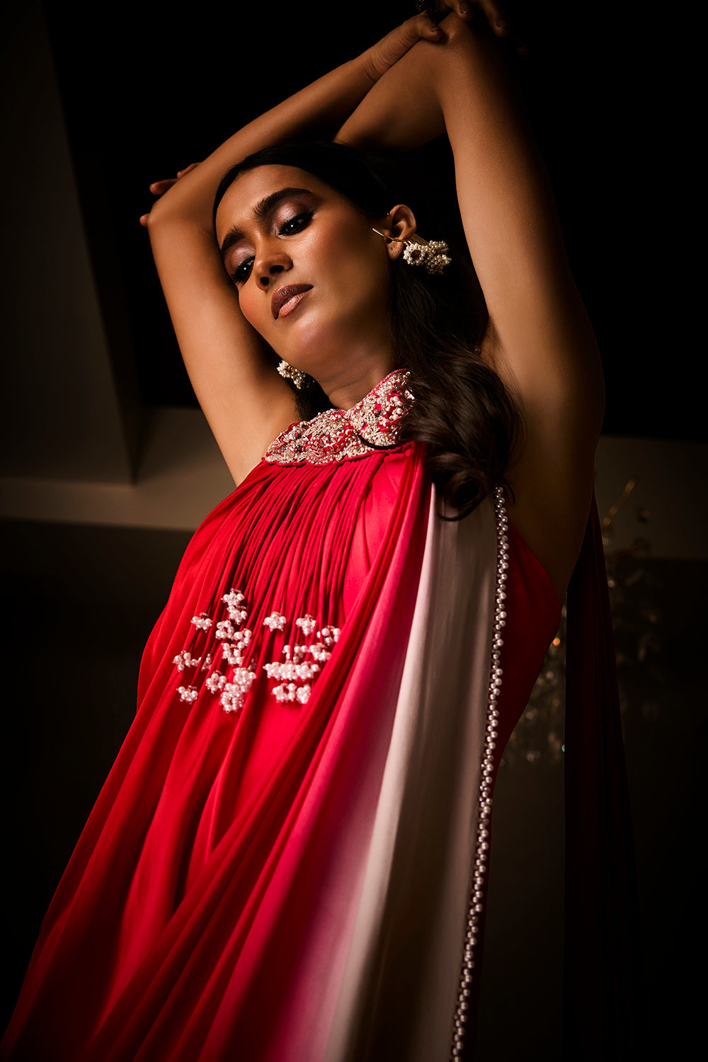 Sangria Silk Satin Pre-Draped Saree Gown