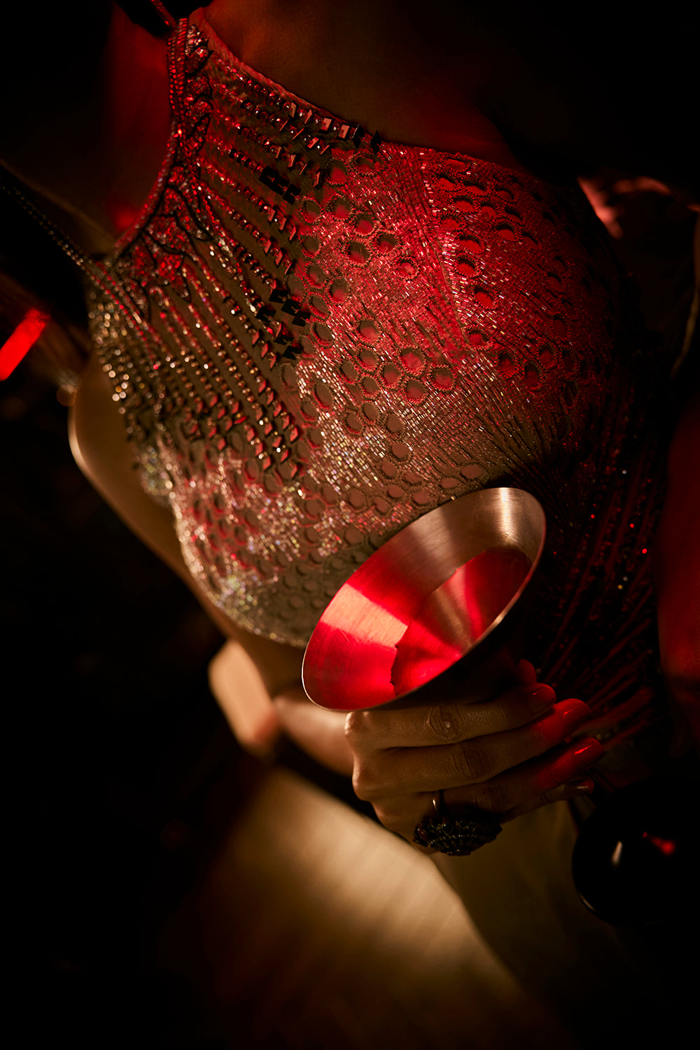 Taupe Crushed Shimmer Fabric Jumpsuit Gown