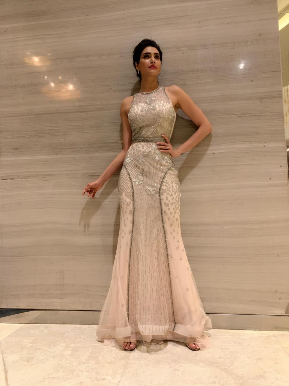 KARISHMA TANNA IN CHAMPAGNE BLOOM EMBELLISHED GOWN