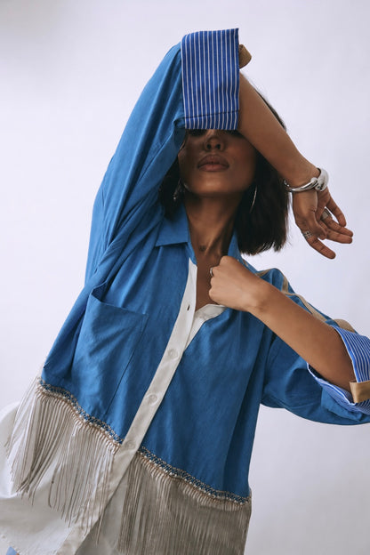 Riviera Fringe Oversized Shirt Co-ord Set