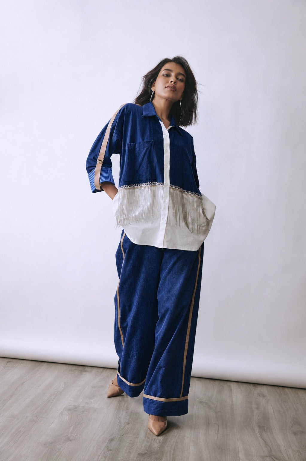 Deep Indigo Cascade Shirt Co-ord Set