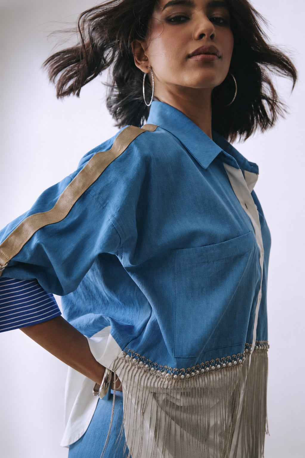 Riviera Fringe Oversized Shirt Co-ord Set