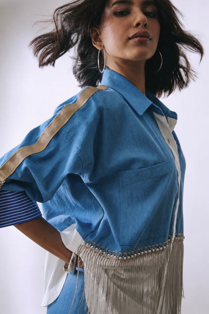 Riviera Fringe Oversized Shirt Co-ord Set