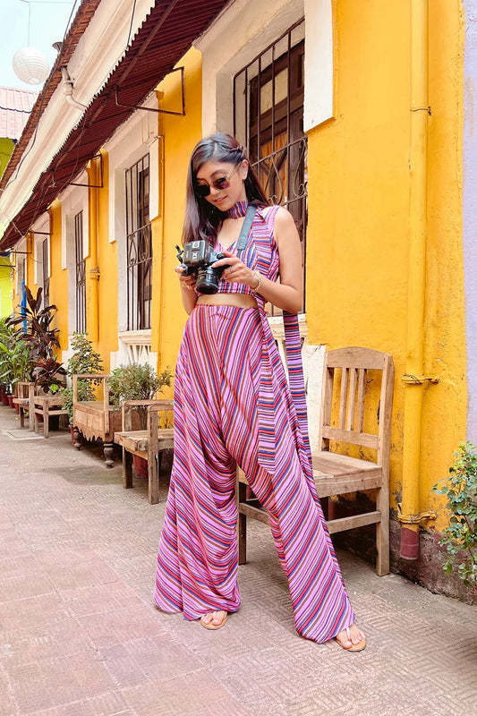 Srishti Agarwal in Printed Overall Exaggerated Low Crotch Pants With Silk Top