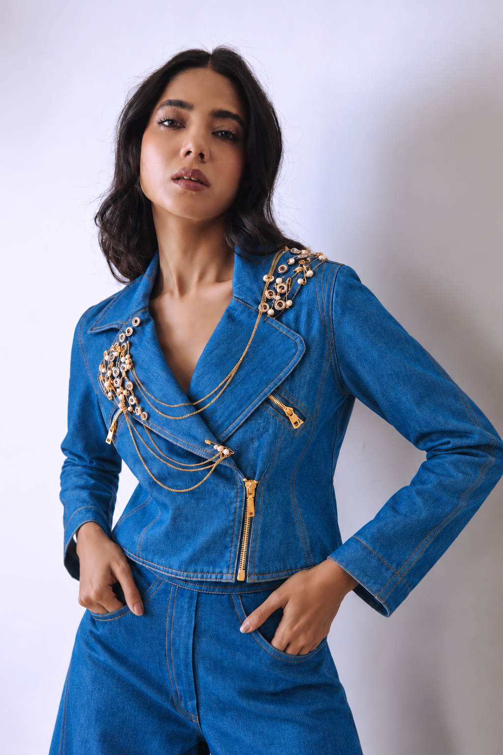 Chain Drape Denim Jacket