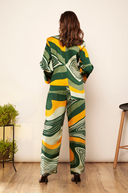 Light Green/Yellow Printed Asymmetric Blazer