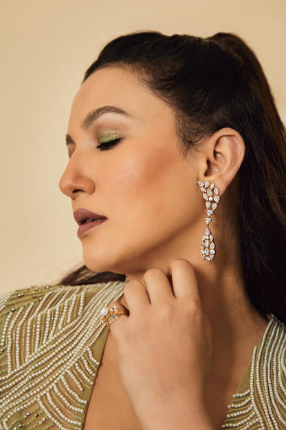 Gauahar Khan in Sage Green Cut-out Dress with an Embellished Jacket