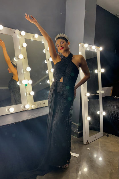 Shweta Sarda in Noir Tulle Fishtail Gown