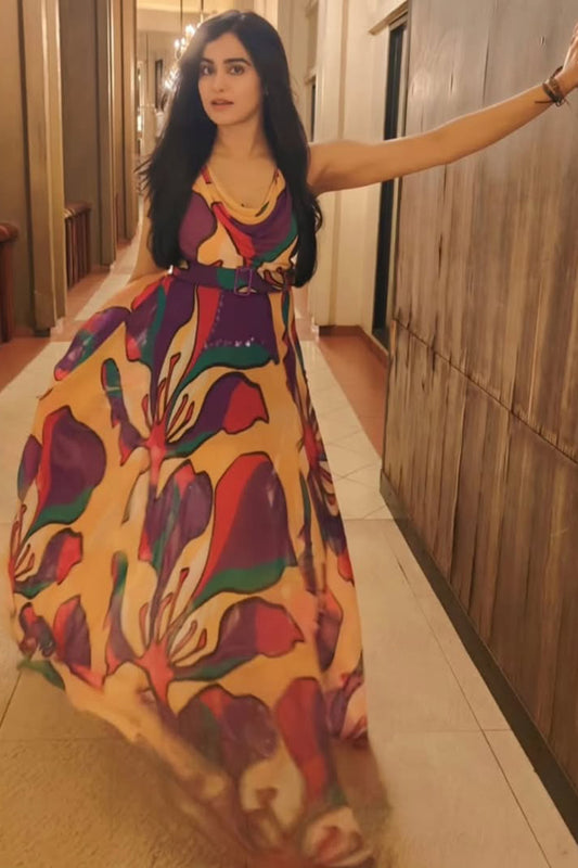 Adah Sharma in Floral Printed Cowl Dress