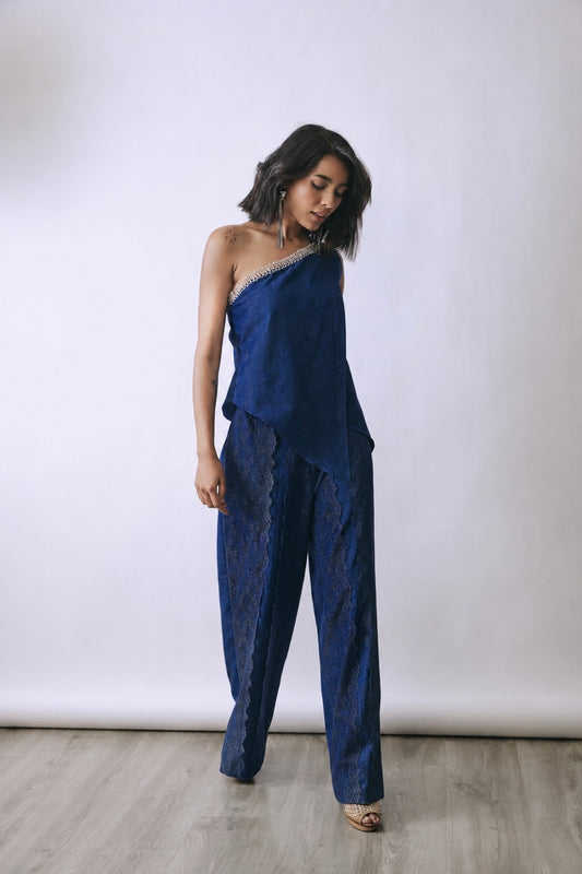 Indigo Drape Embellished Jumpsuit