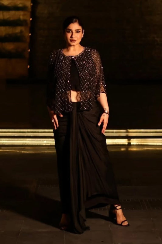 Raveena Tandon in Noir Crystal Grid Ensemble