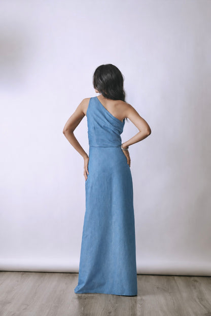 One Shoulder Ice Gown
