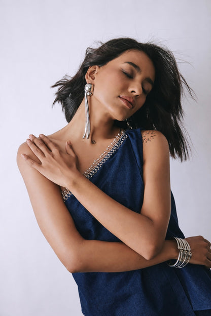 Indigo Drape Embellished Jumpsuit
