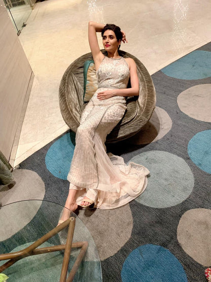 KARISHMA TANNA IN CHAMPAGNE BLOOM EMBELLISHED GOWN