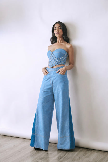 Pearl Embellished Denim Co-Ord Set