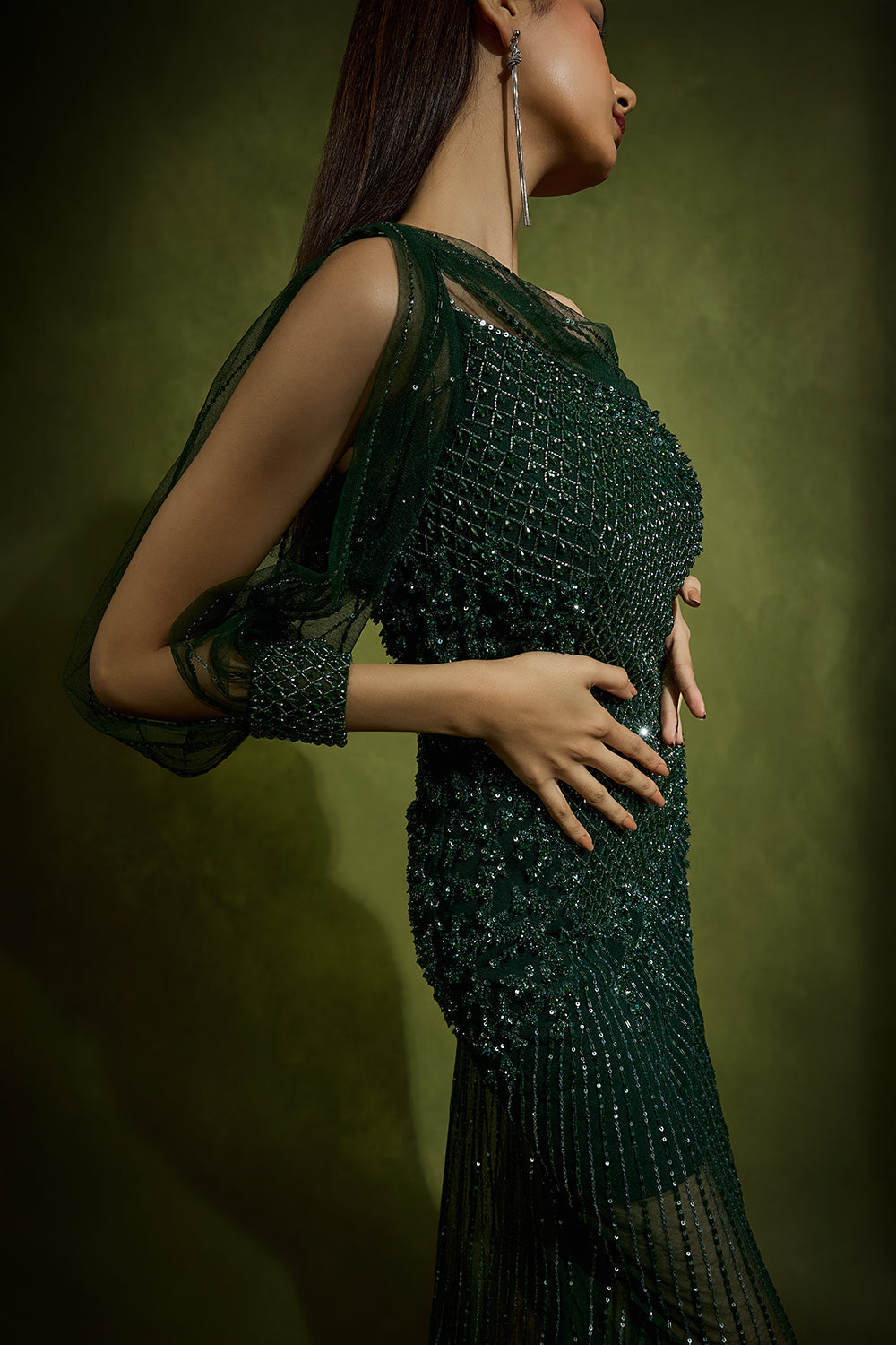 Emerald Tulle Gown with Crystals