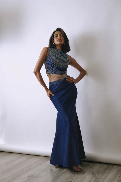 Indigo Cascade Skirt Set