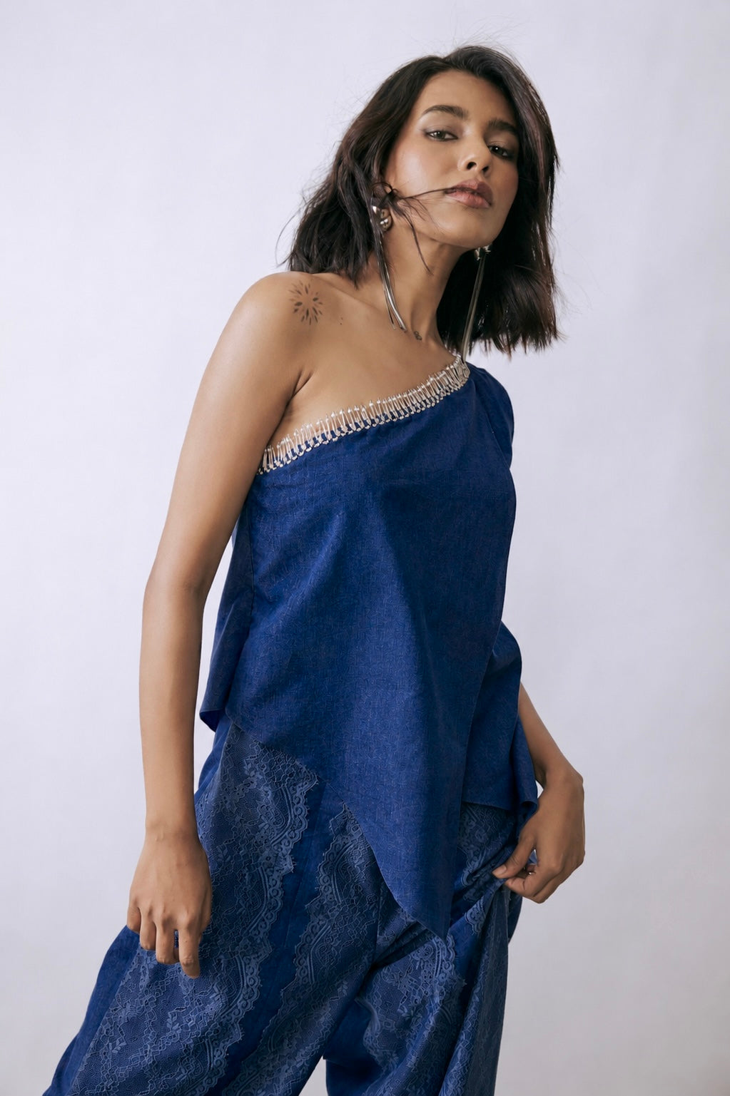 Indigo Drape Embellished Jumpsuit