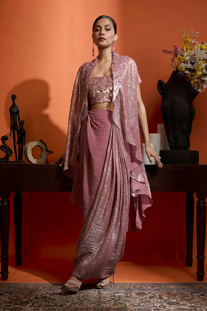 Metallic Rose Draped Ensemble