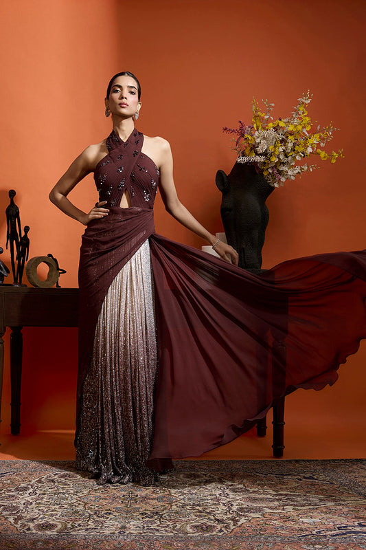 Halter Ombré Drape Gown